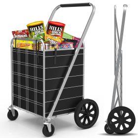 Giant Shopping Cart with Wheels and Liners 360° Metal Roller Foldable Grocery Laundry Cart Up to 220 lbs