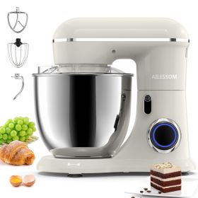 3-IN-1 Electric Stand Mixer, 660W 10-Speed With Pulse Button, Attachments include 6.5QT Bowl, Dough Hook, Beater, Whisk for Most Home Cooks,  Almond C