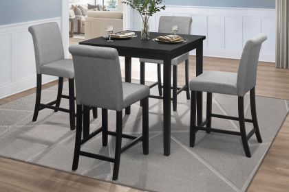 Counter Height 5pc Dining Set Table and Chairs Black/ Gray Upholstered Transitional Wooden Furniture Breakfast Kitchen Set