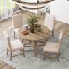 TREXM 5-Piece Retro Functional Dining Set with Extendable Round Table with Removable Middle Leaf and 4 Upholstered Chairs for Dining Room and Living R