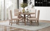 TREXM 5-Piece Retro Functional Dining Set with Extendable Round Table with Removable Middle Leaf and 4 Upholstered Chairs for Dining Room and Living R