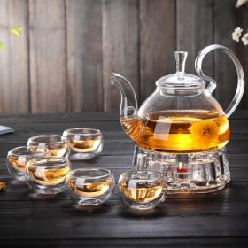 Glass Tea Set Suit With Tea Tray Kung Fu Tea Set High Temperature Resistant Glass Teapot Heart-shaped Candlestick Tea Set (Option: 2 Sets)