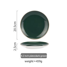 Nordic Dark Green Steak Plate Disc Tableware (Option: Dark green-8.2inch)