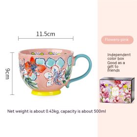 Aomak Ceramic Cup Personalized Hand-painted Water Cup Creative Mug (Option: Flowers Pink Breakfast Cup-500ml)