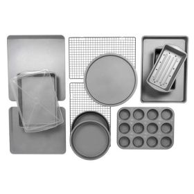 12-Piece Nonstick Steel Bakeware Set, Cookie Pan Set, Gray (Color: gray)