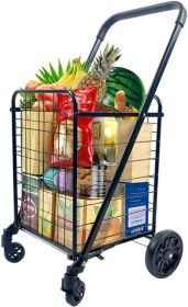 Grocery shopping cart with swivel wheels, folding shopping cart, (Color: Black)