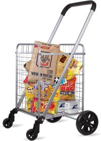 Grocery shopping cart with swivel wheels, folding shopping cart, (Color: Silve)